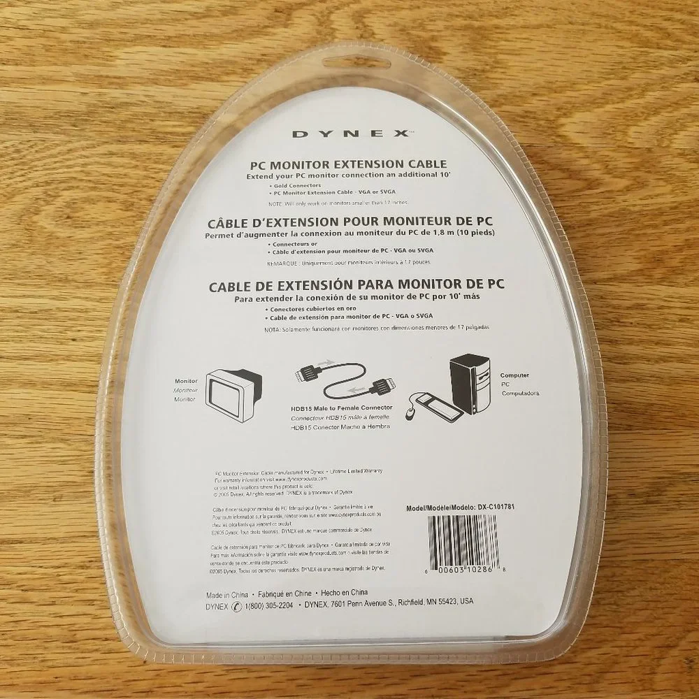 Dynex VGA Display Extension Cable 10 ft. NIB